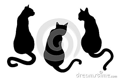 Vector illustration of three black silhouettes of cats isolated Vector Illustration